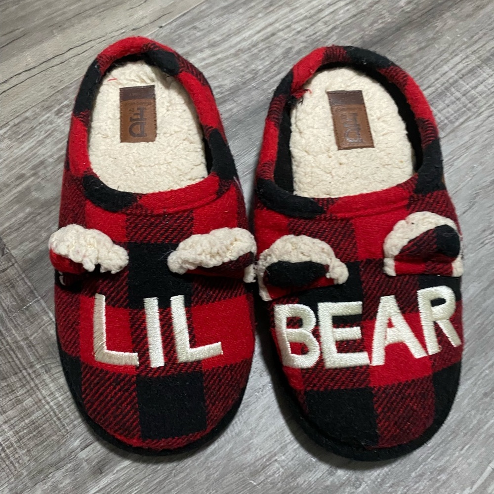 Dearfoams Kids Buffalo Check Lil Bear Clop Slippers Size 13/1